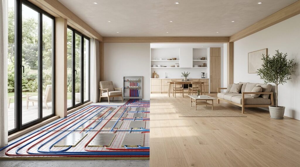 Photorealistic interior image of a renovated residential spa