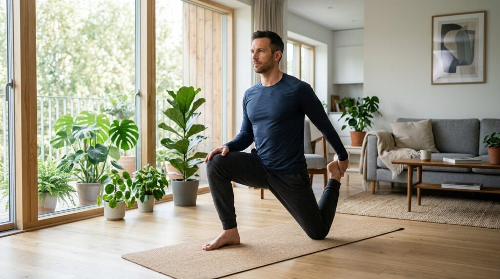 Photorealistic lifestyle image of a fit adult man in casual 